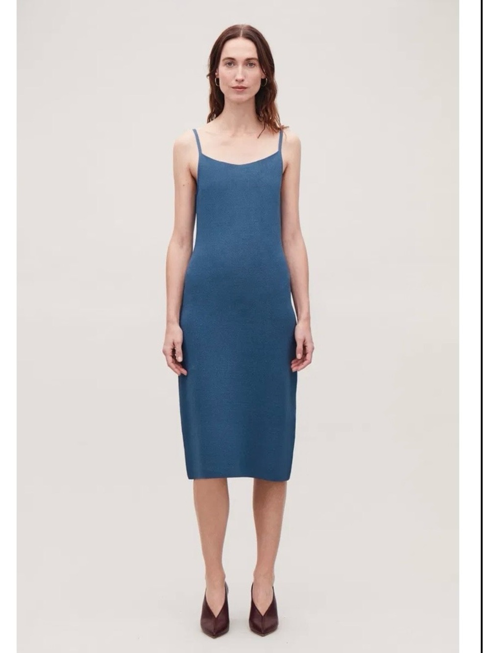 COS TEXTURED KNIT MINIMALIST SOFT METALLIC SCANDI MIDI SLIP DRESS NEW SzL/14